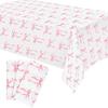 Oudain 3 Pcs Pink Bow Table Cloth 54 x 108 Inch Coquette Bow Table Cover Rectangle Pink Tablecloth Disposable Tablecovers Coquette Party Decorations