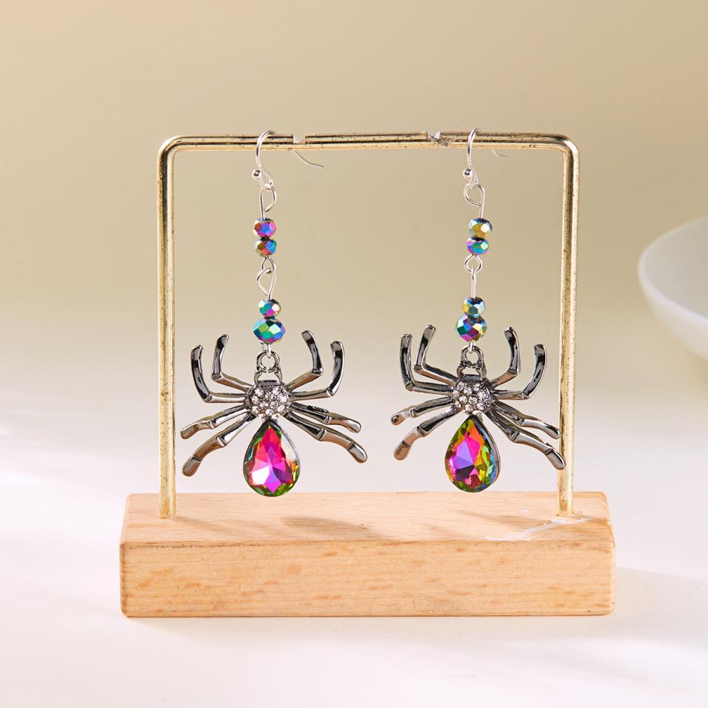 Creative Halloween Spider Earrings Exaggerated Colorful Rhinestone Crystal Dangle Earrings Gothic Party Jewelry For Women Men
