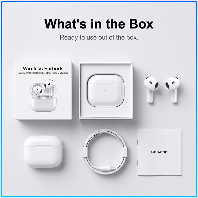 Fourth Generation Air 4 True Wireless Earbuds Bluetooth 5.3 ANC Noise Reduction Headset Instant Connection Clear Voice Call Earphones
