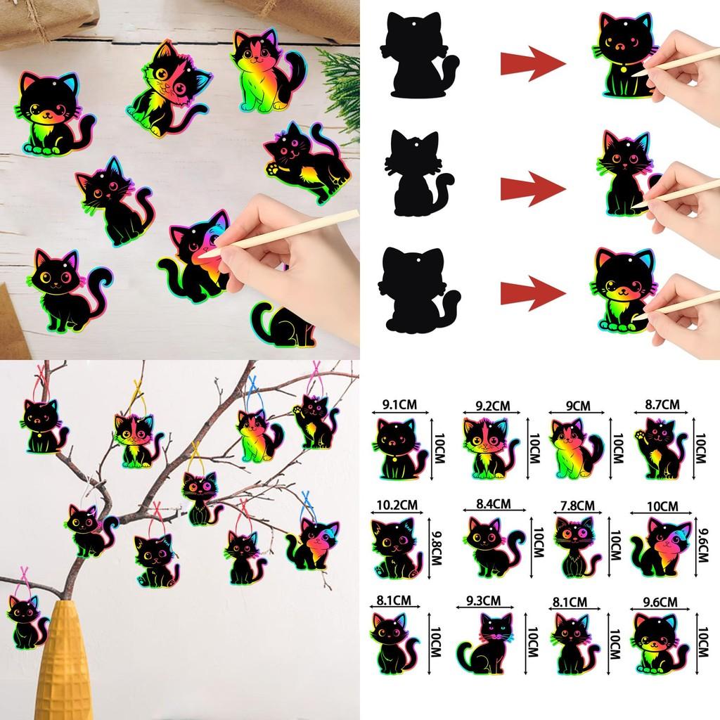 Cat Birthday Party Decor Scratch Card Kit With Colorful Finish And Diy Hanging For Kids Celebrations