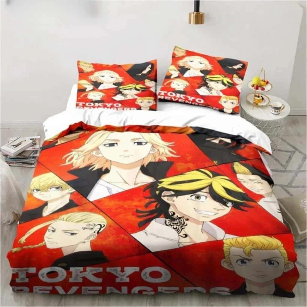 3D Anime Tokyo Revengers Bedding Set Polyester Double Single Full Size Anime Bed Set Adults Teens Bedroom Luxury Duvet Cover Set