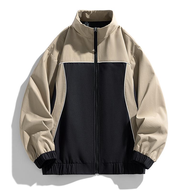 Men's Jackets, Stand Collar, Round Neck Jackets, Men's Spring, Autumn and Winter Trendy Color Matching, Versatile Casual Tops for Men