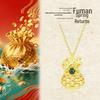 Retro Kinesisk Myntpåse Hänge Halsband - Dam Hålstickning 3D Rikedomsdragande Lyckopåse på en Guld Nyckelbenskedja