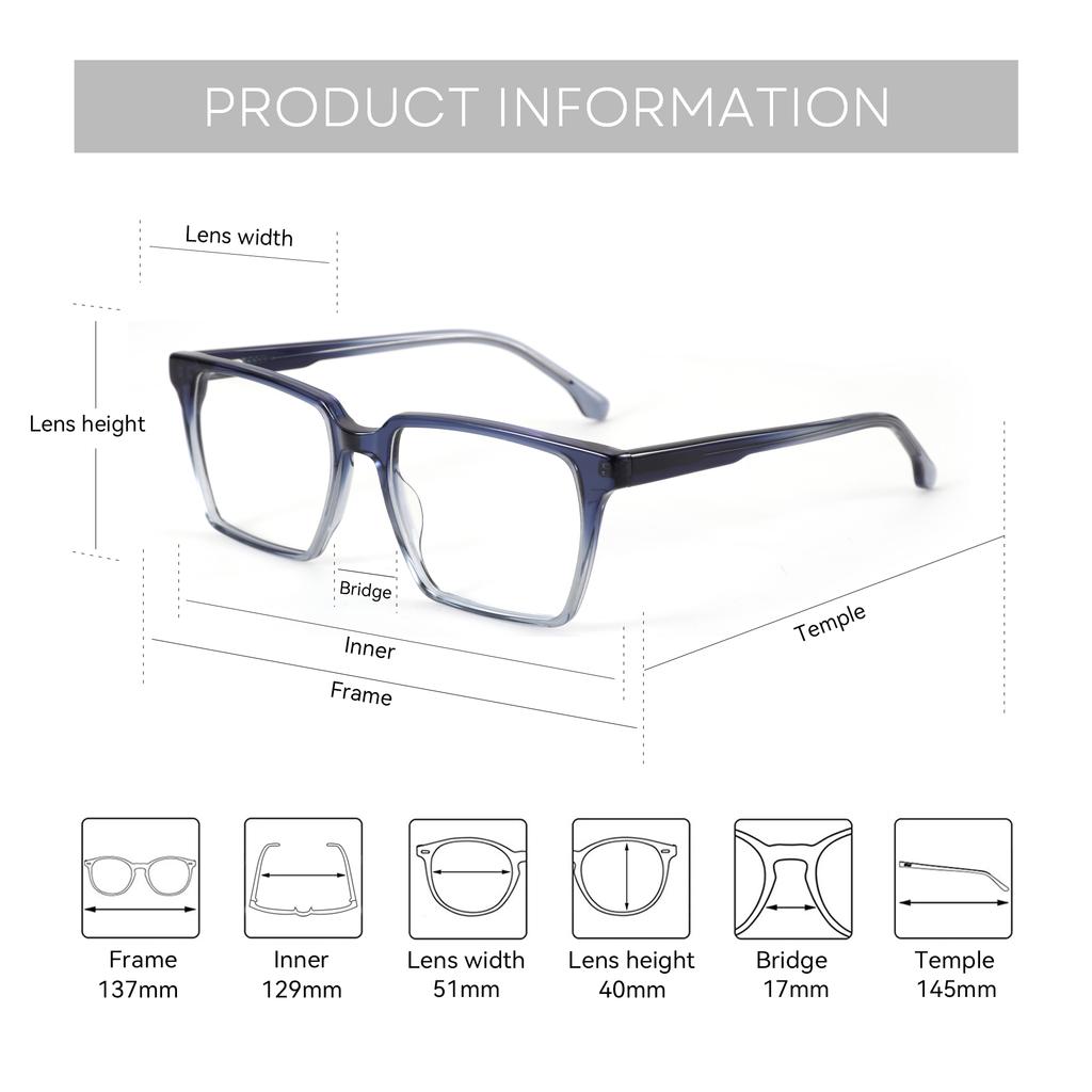 BLUEMOKY Acetate Eyeglass Frames Men's Square Glasses 2026 New Trend Of Full-Rim Eyewear 21033