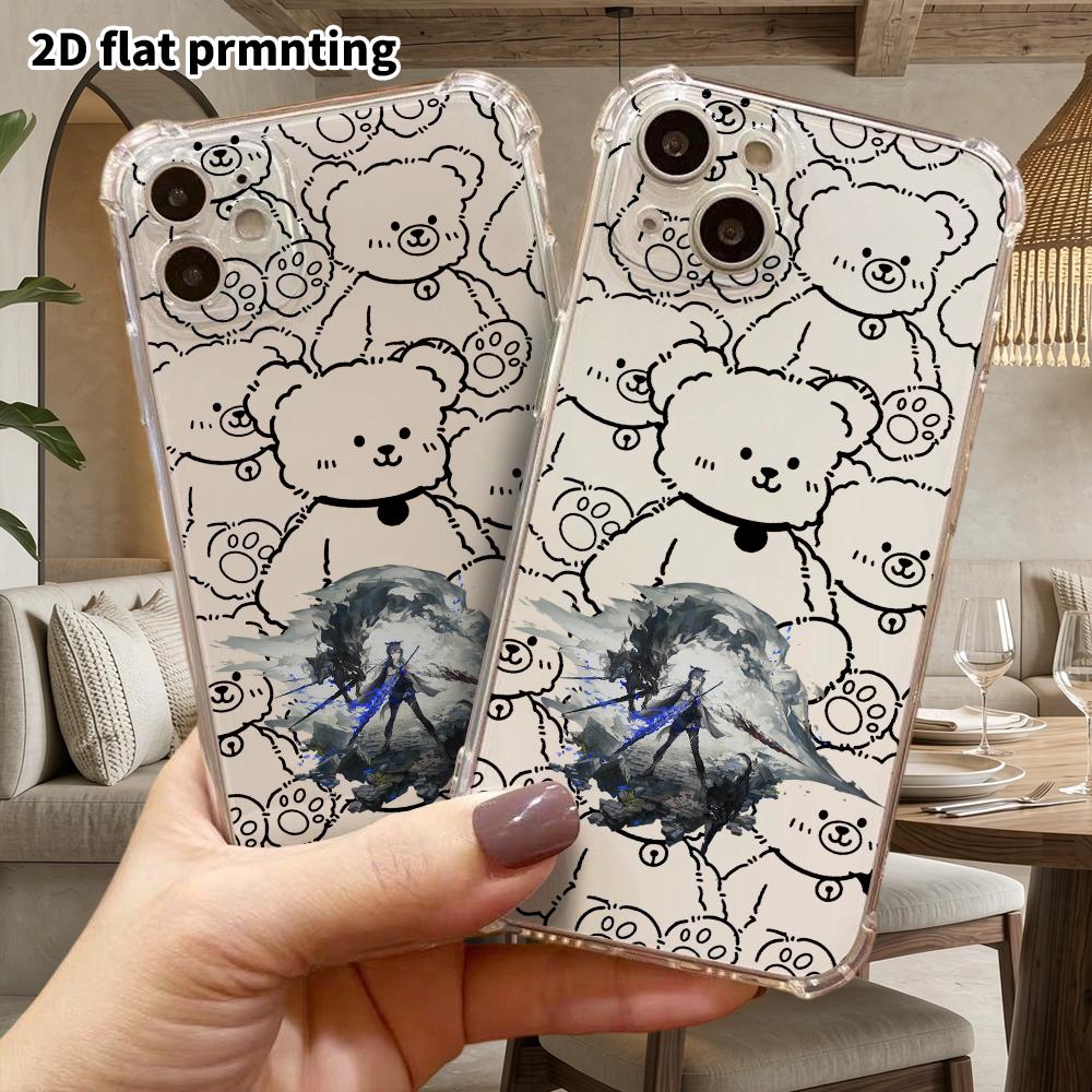 Phone case: 2D flat suitable for iPhone 18 17 16 15 14 13 Pro, transparent four corner protective case, wolf ear girl, Christmas and Halloween gift