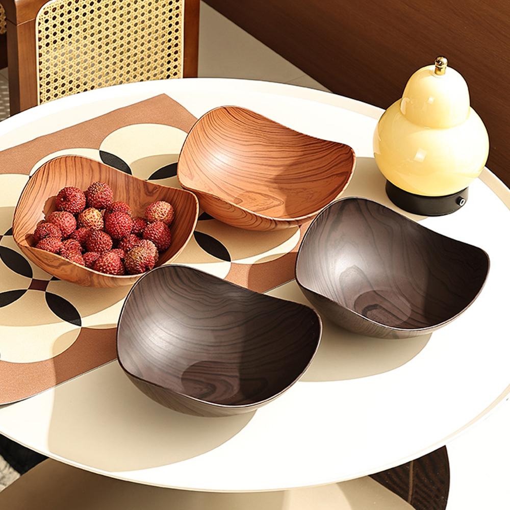 Retro Creative Plastic Dining Plate Imitation Wood Grain Snack Fruit Dish Storage Tabletop Decor Home Hotel Supplies