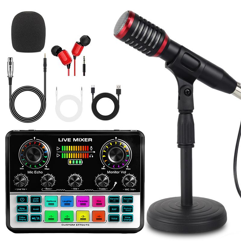 SM58 Wired Dynamic Microphone Set for Mobile & Computer Live Broadcast with V8s Sound Card & Desktop Stand