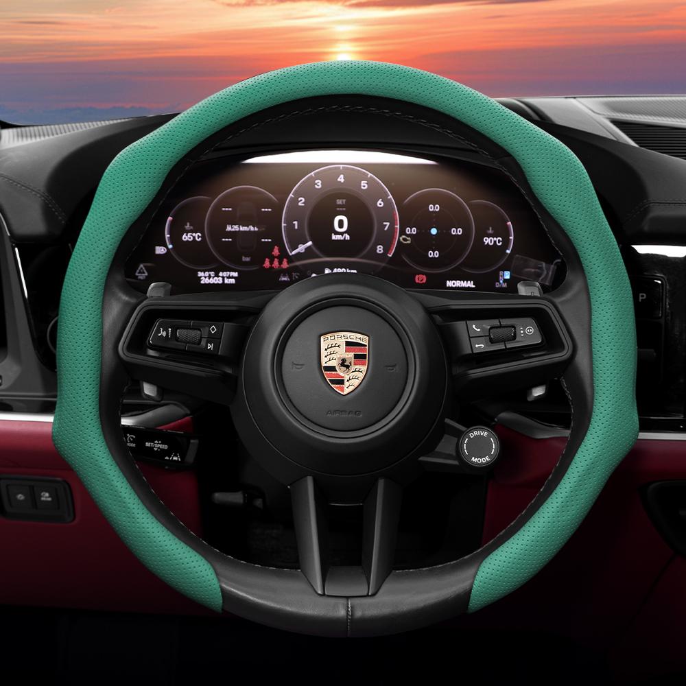 Suitable for Porsche Snap-On Steering Wheel Cover, Anti-Slip, Sweat-Absorbent, Perforated, Breathable Protective Cover, Macan Cayenne Taycan Panamera