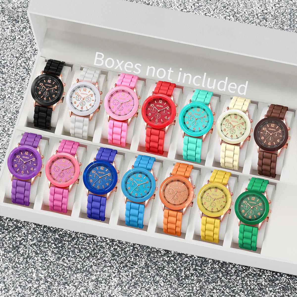 

14 шт./набор Женский модный набор часов конфетных цветов Деревенский повседневный стиль Аналоговые кварцевые часы Набор-комбинация(Коробка в комплект не входит)