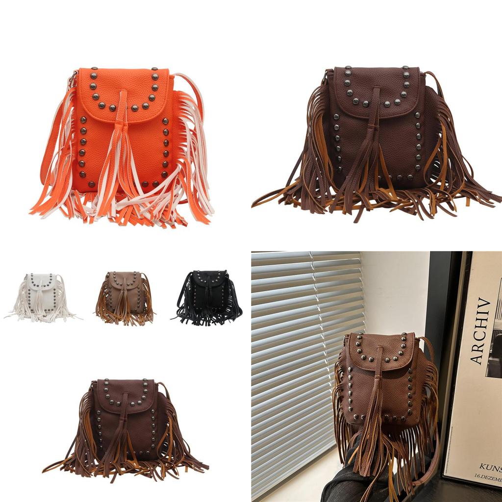 Retro Pu Small Crossbody Bag With Chain And Tassels For Daily Use