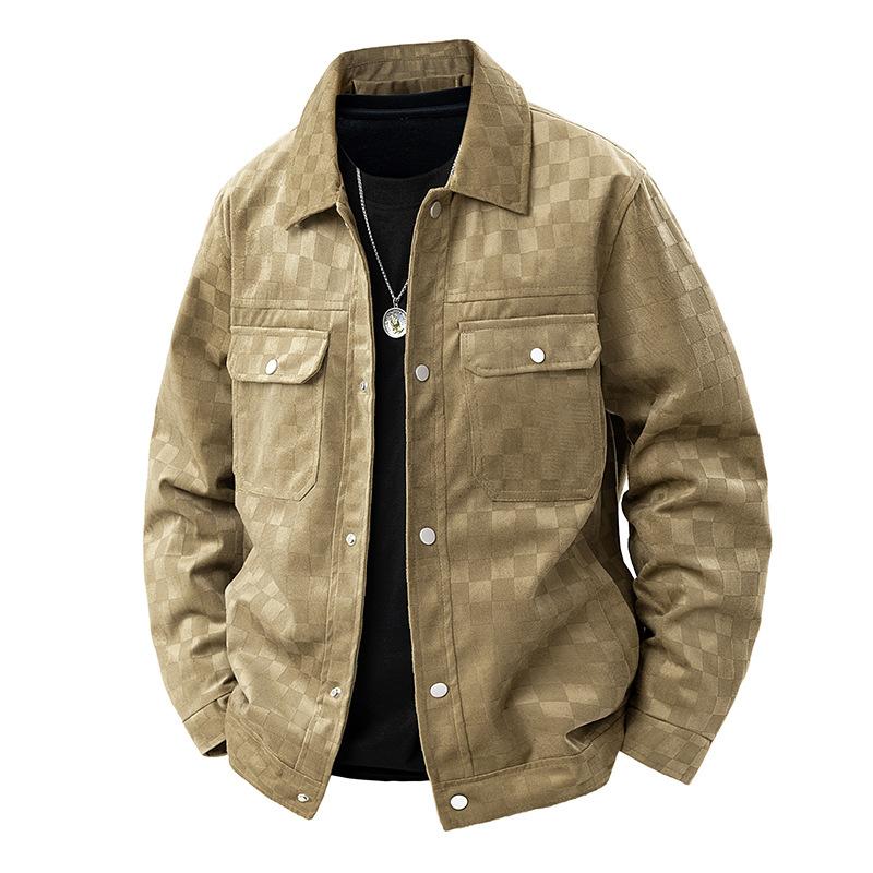 Autumn New Men's High-quality Suede Checkerboard Checkered Jacket Fashionable Business Casual Soft Skin-friendly Jacket