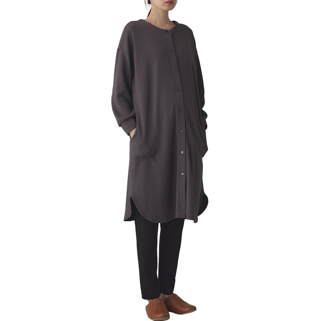 Maternity Open Front Pajamas Waffle Face Fleece Lined Smooth Nightie Long Sleeve Tops Pants Set Prenatal Postnatal Breastfeeding M Charcoal 10479160