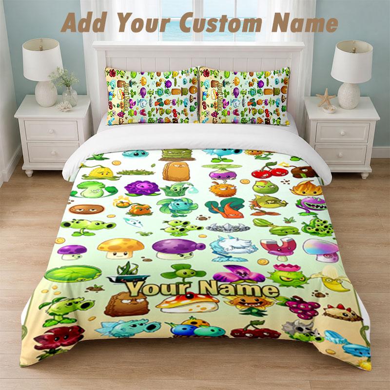 Bedding Set 1 Duvet Cover 2 Pillowcases Plants Vs. Zombies Print Soft Bed Linen Bedroom Decor