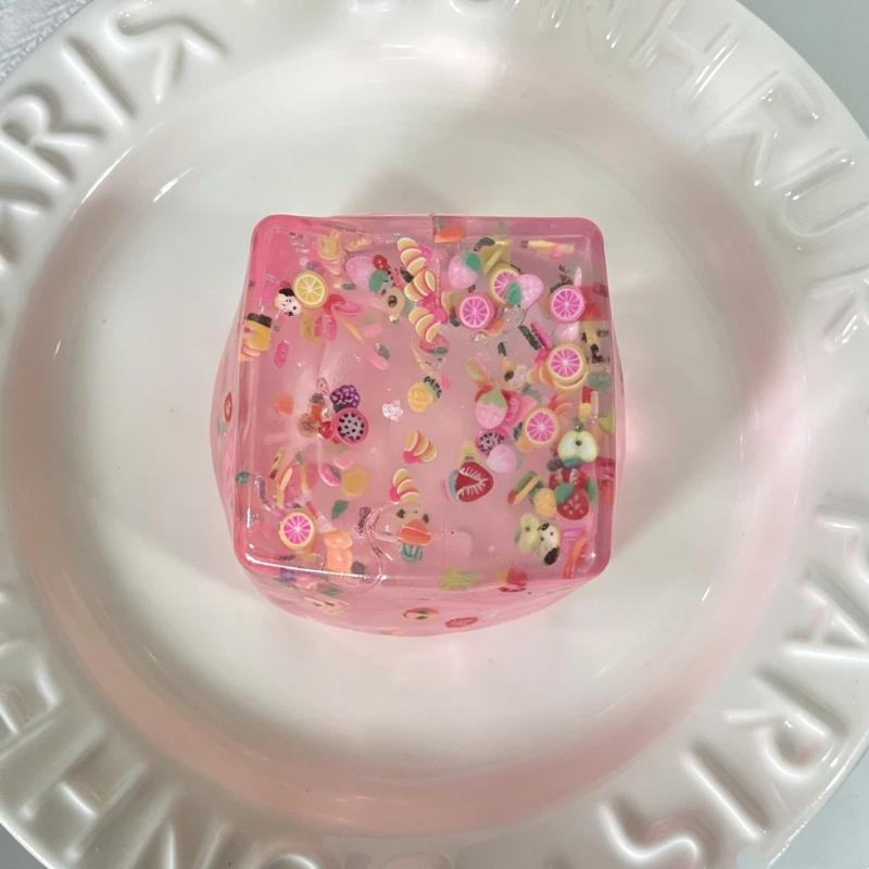 Colorful Transparent Cube Squeeze Toy Soft Texture Cute Fruit Confetti For Stress Relief Kids Party Favors