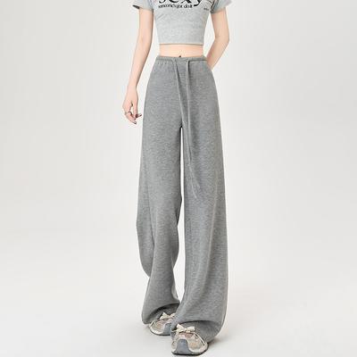 Spring and Summer High Waist Drape and Thin Drawstring Straight Sweatpants Sweatpants