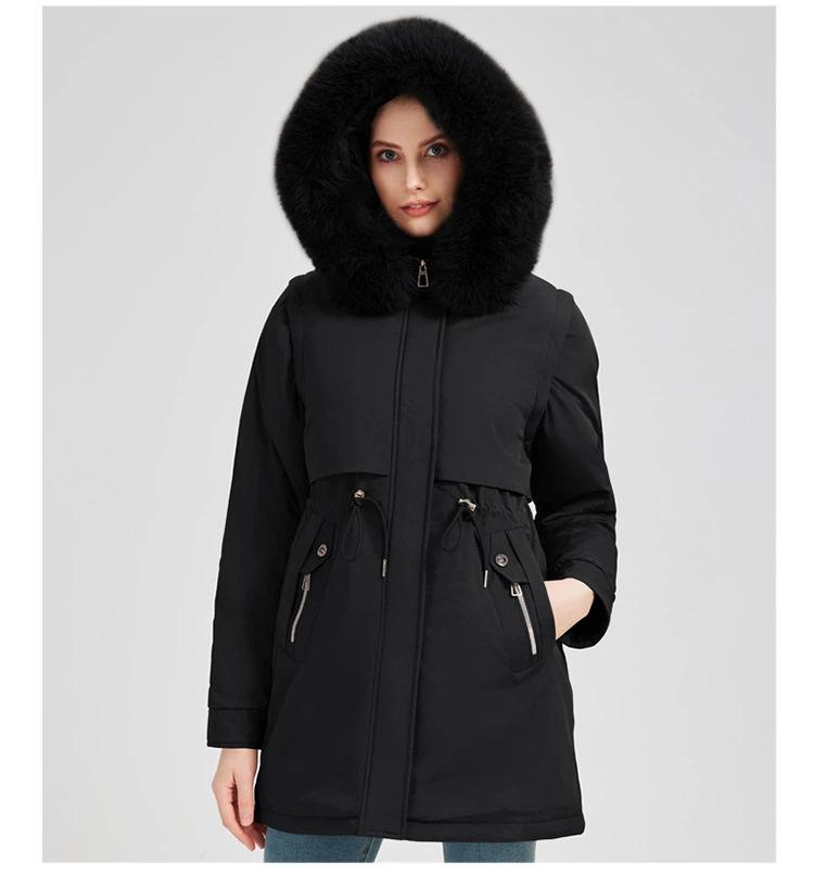 Women’s Hooded Windproof Thicken Warm Cotton-padded Parkas Winter Jacket With Detachable Sleeves