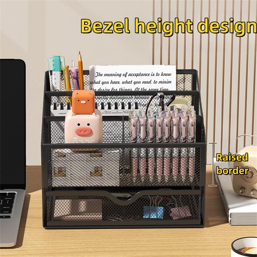 1Pcs Metal Desktop Organizer File Holder Stationery Organizer Metal Shelf Locker Pen Holder, Suitable for Office/school/any Desk