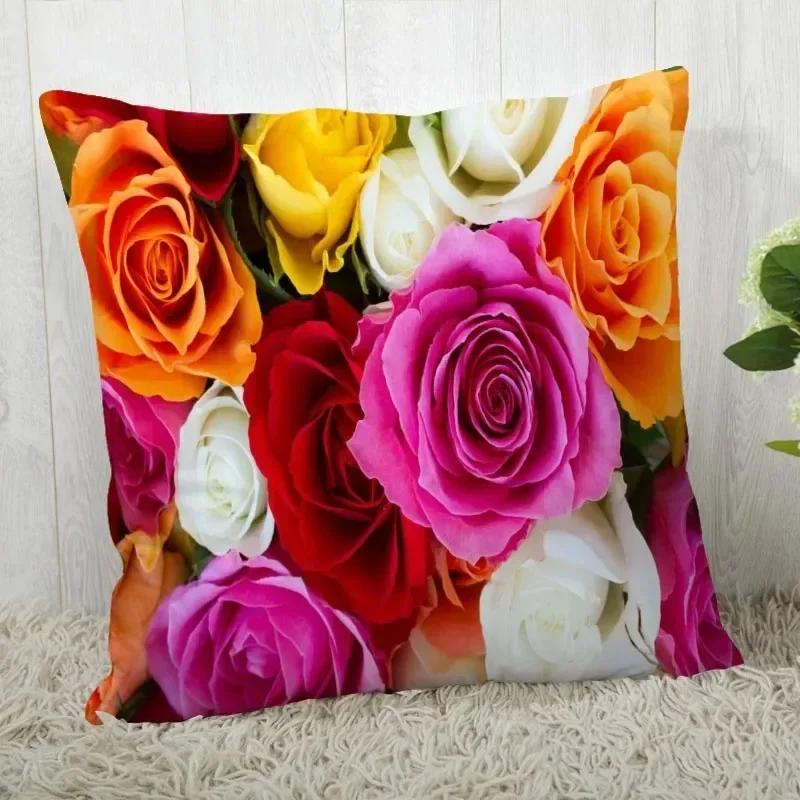 Luxury Home Decor Pillow Cover Living Room Sofa Cushion Cover Red Rose Pattern Cushion Cover