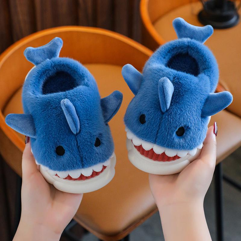 Children's Waterproof Shark Slippers – Non-Slip, Fur-Lined for Boys, Perfect for Autumn and Winter Indoors