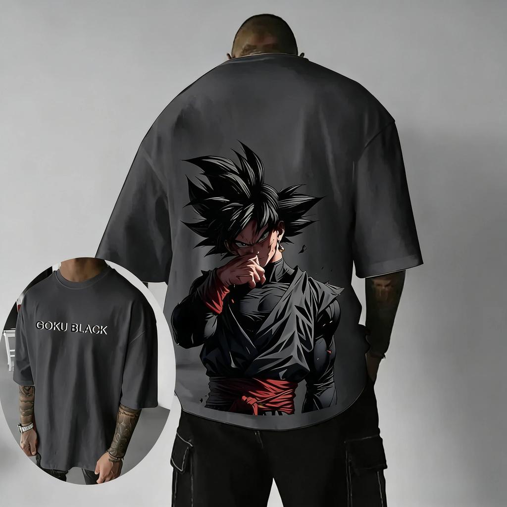 New Dragon Ball Anime Goku Black Printed Cotton T-shirt 2026 Summer Men's and Women's Casual Street Fashion Short Sleeved Top