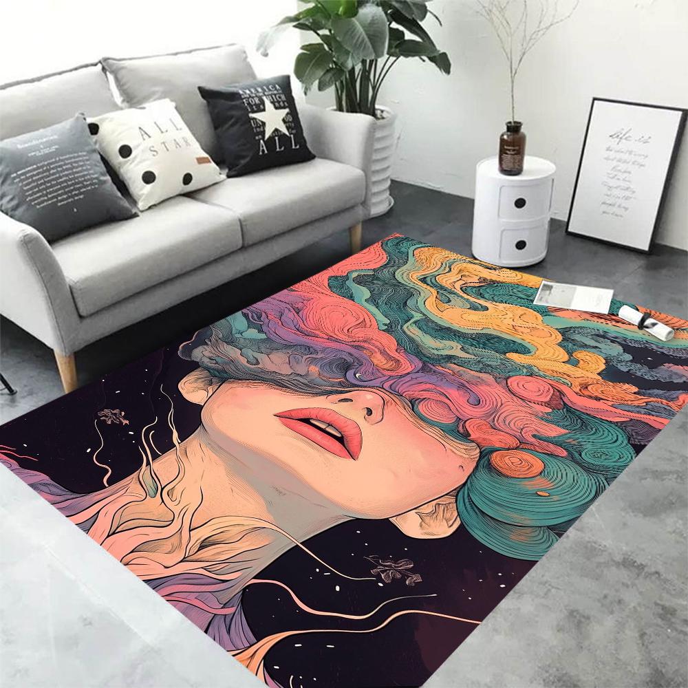 

Graffiti Art Girl Living Room Carpet Sunflower Girl Carpet Bedroom Bedside Non Slip Floor Mat Home Decoration Foldable Washable 40x60CM