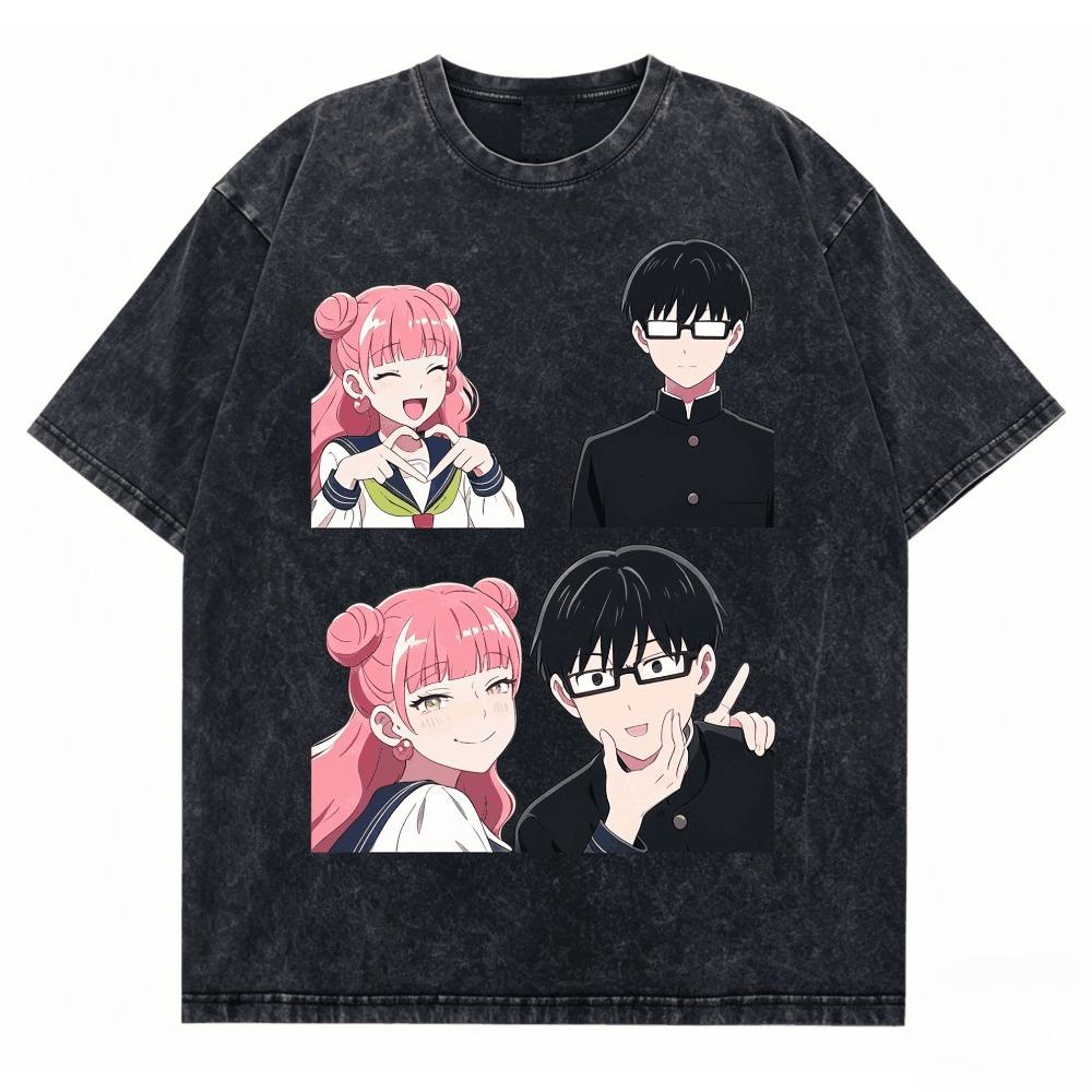 Du und Ich Sind Polar Gegensätze Gewaschenes T-Shirt Anime Liebhaber Harajuku Neues Modell Übergroß Vintage Locker Streetwear Klassisch Unisex