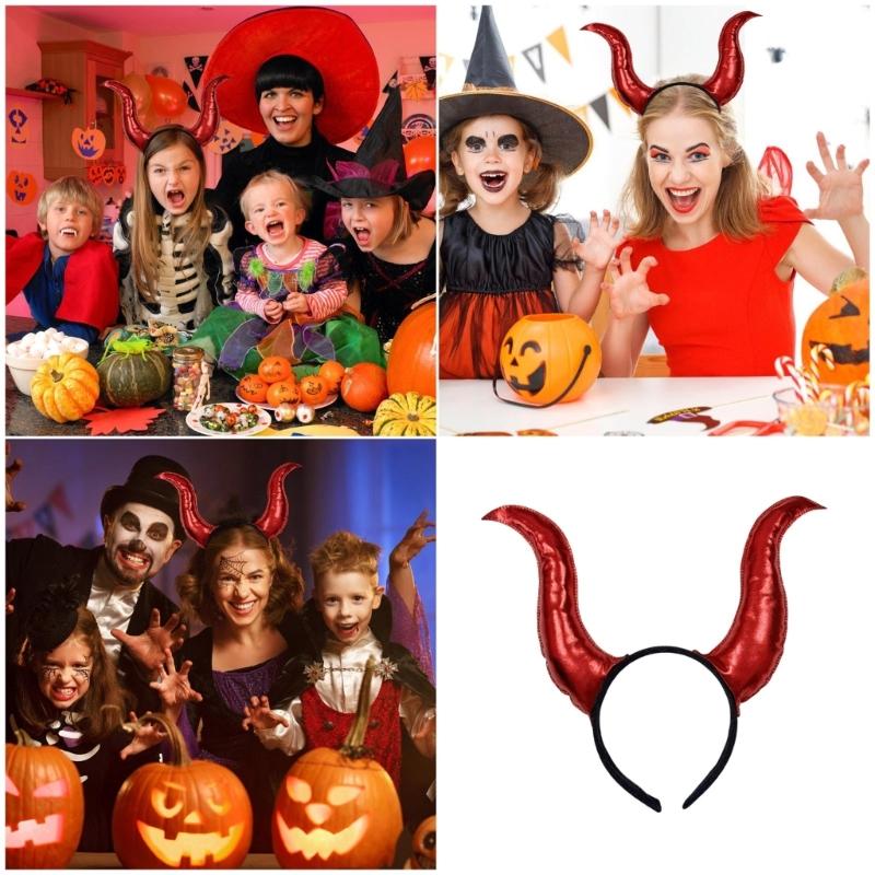 Halloween Cloth Devil Horn Headdress Nonslip Comfort Stretchable Unisex Hairband Props For Daily Use Event