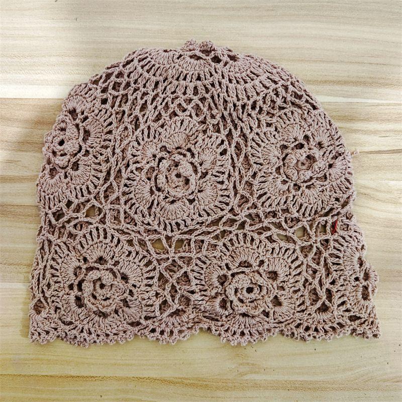 Bohemian Ethnic Style Handmade Head Wrap Hat Niche Design Spring Summer Thin High-end Blue Crochet Cap