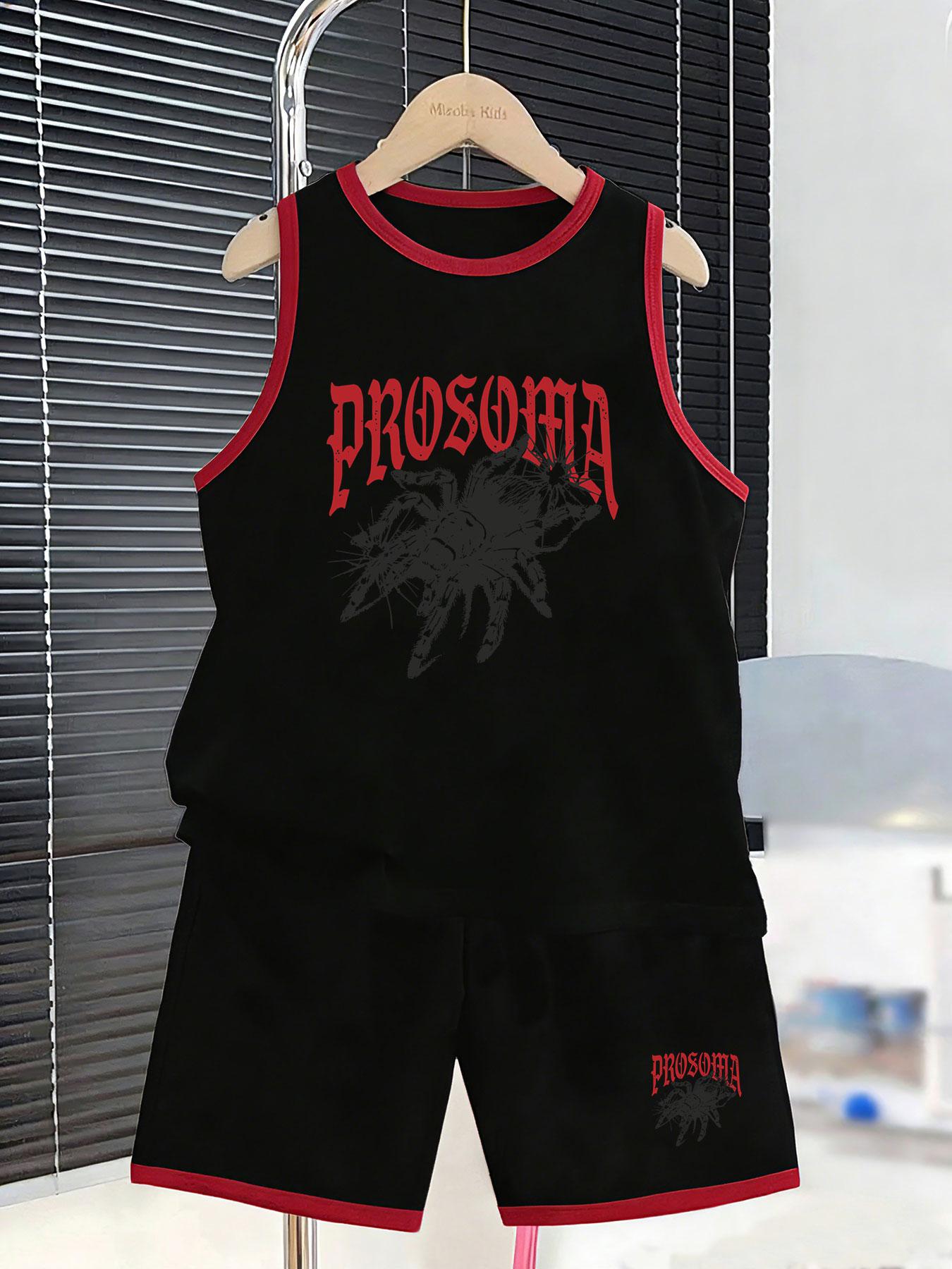 

Boys dark spider letter streetwear set. Cool gothic design, breathable material for trendy outings and kids casual wear. 7Y чорний