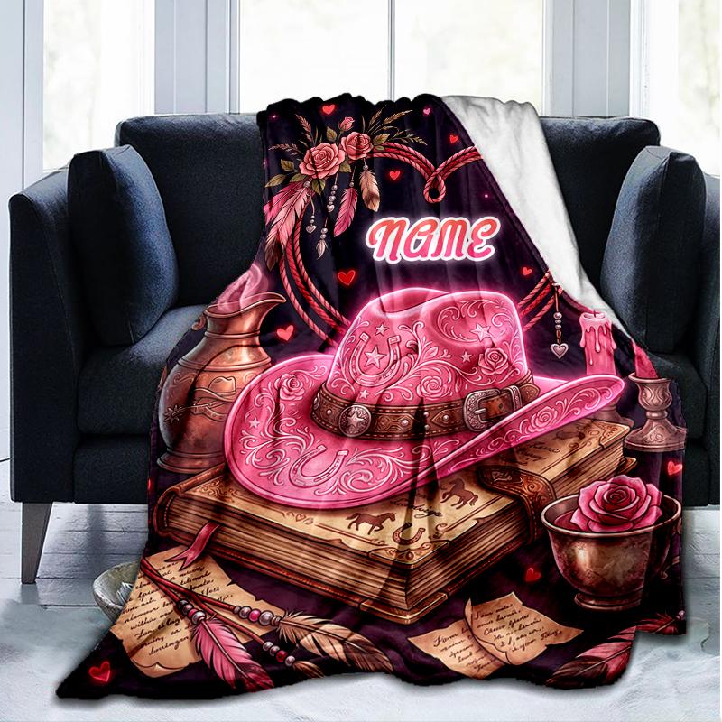 1PC Custom Name Western Romance Night Outdooor Flannel Blankets Throw Blanket All-Season Throw Gift Bedspread for Couch, Bed, Camping Holiday Birthda