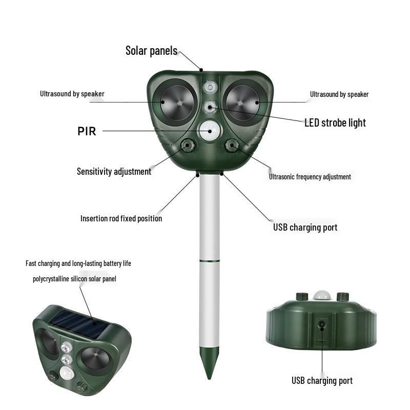 Ultrasonic Solar Animal Repeller: Dog, Rat & Bird Deterrent