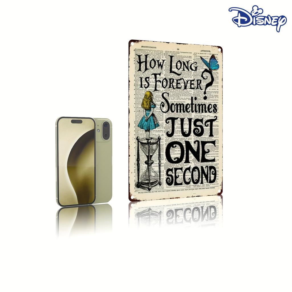 1pc Whimsical Vintage Metal Tin Sign - "How Long is Forever? Sometimes Just One Second" with Girl and Hourglass Design, 20.32x30