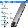 8 In 1 USB C Hub Type C To 4K HDTV Adapter with 100M RJ45 SD/TF Card Reader Fast Charger for MacBook Notebook Windows Laptop Computer