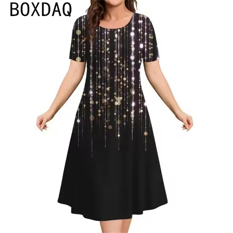 Elegant women s dress Summer casual 3D fashionable print S