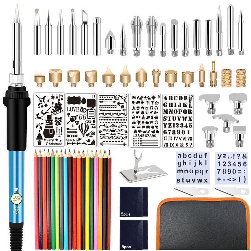 62-Piece 60W Adjustable Temperature Digital Soldering Iron and Pyrography Pen Set