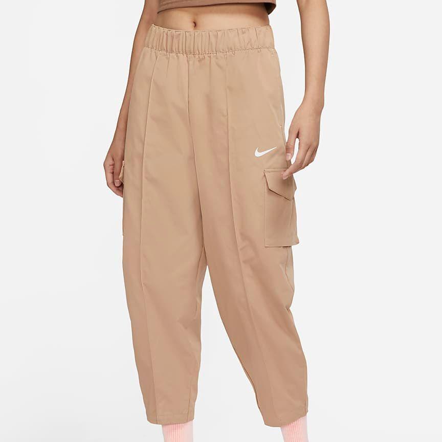 Nike Sportovní Essentials Tkané kalhoty s vysokým pasem Dámské Spodní díly Béžová DD5984-200