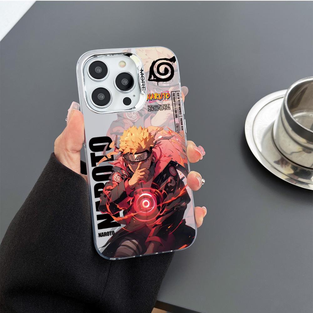 

Твердый чехол IMD с гальваническим покрытием Наруто для iPhone 15 Pro, 14 и 13 - Серебристый Аниме Защитный Чехол iPhone 11