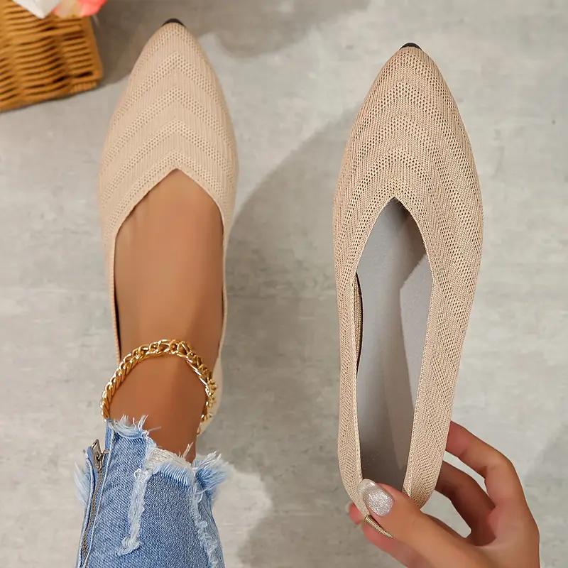 Women's Knitted Flat Shoes Comfy Breathable Solid Color Pointed Toe Shoes Casual Lightweight Slip On Flats