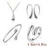 4Pc Simple Ring Necklace Bracelet Earrings Four-Piece Set Suitable For Engagement Jewelry Fashion Teardrop Jewelry Set For Women