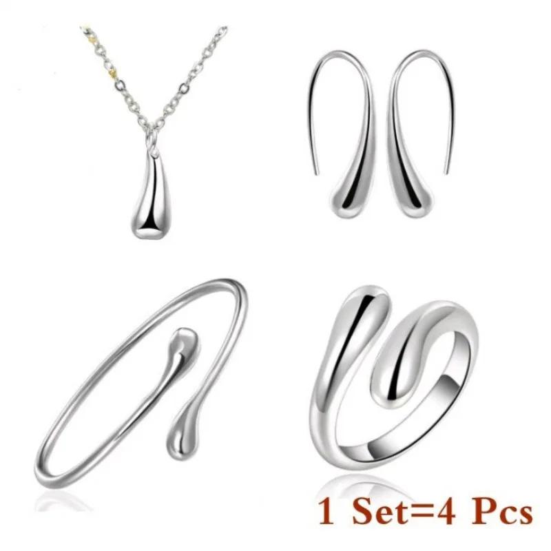 4Pc Simple Ring Necklace Bracelet Earrings Four-Piece Set Suitable For Engagement Jewelry Fashion Teardrop Jewelry Set For Women