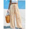 Women's flower wide leg pants with high waist, loose and lightweight elasticity, casual and loose straight leg vacation pants