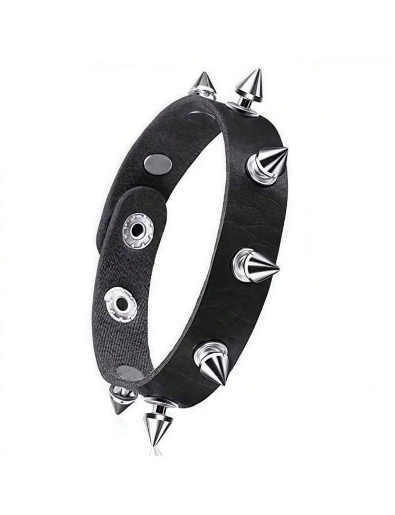 Europäisches & Amerikanisches Punk Rock Nieten Lederarmband Set: Gotisches Paar Dreiteiliges Armband black