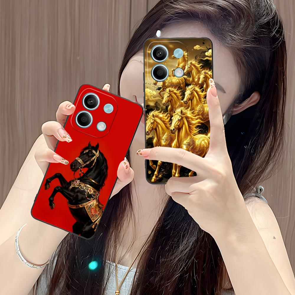 Golden Horse Year Mobile Phone Case for POCO M7 M6 M5 M4 M3 X7 X6 X5 X4 X3 Pro GT 5G Colorful Printing Cover Cover Pretty Luxury