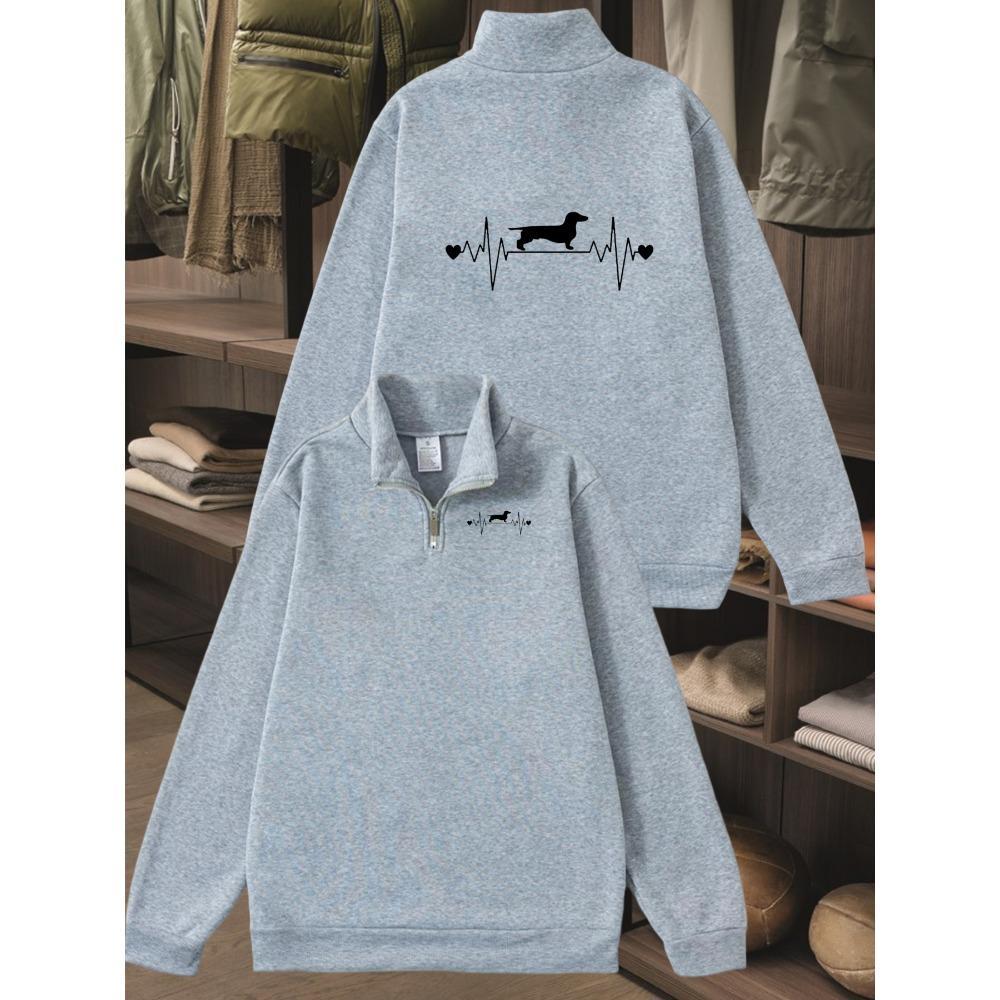 Men's Sausage Dog Printed Sweatshirt - A Loose Fitting Half Zip Sweatshirt with a Relaxed and Comfortable Sausage Dog Pattern