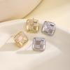 Nidin New Trendy Checkerboard Square Stud Earrings For Women Light Luxury Pave Cubic Zirconia Elegant Daily Party Jewelry Gifts