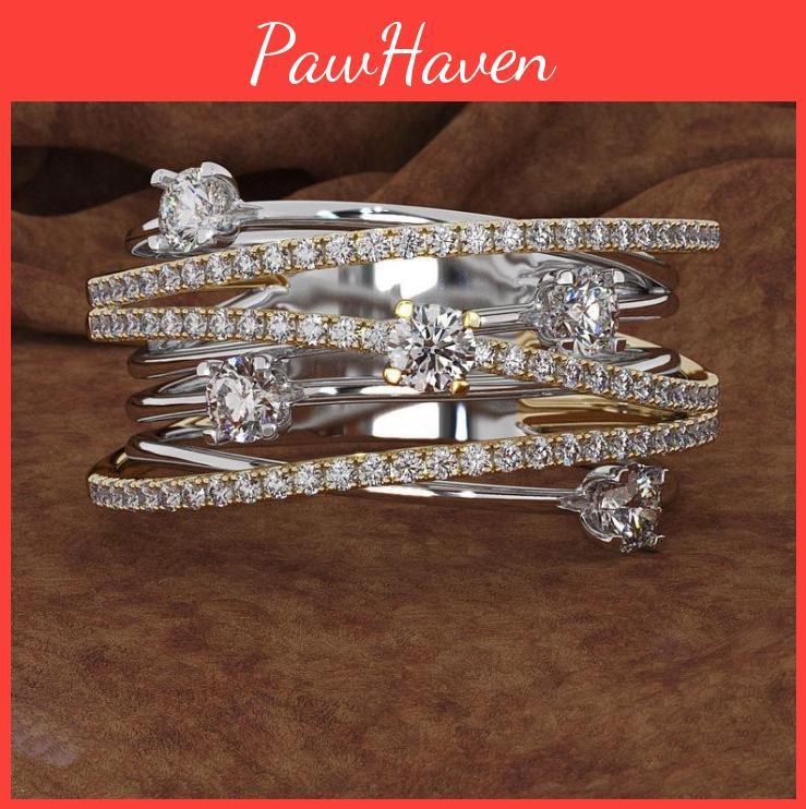 Diamond Hecheng Sparkling Zircon Ring European American Creative Womens Crosscolor Design
