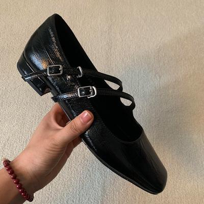 Mary Jane Schuhe Leder Quadratische Zehenpartie Doppelte Schnalle Leder Schuhe Einfach Vielseitig Pendeln Mary Jane Damenschuhe Mode