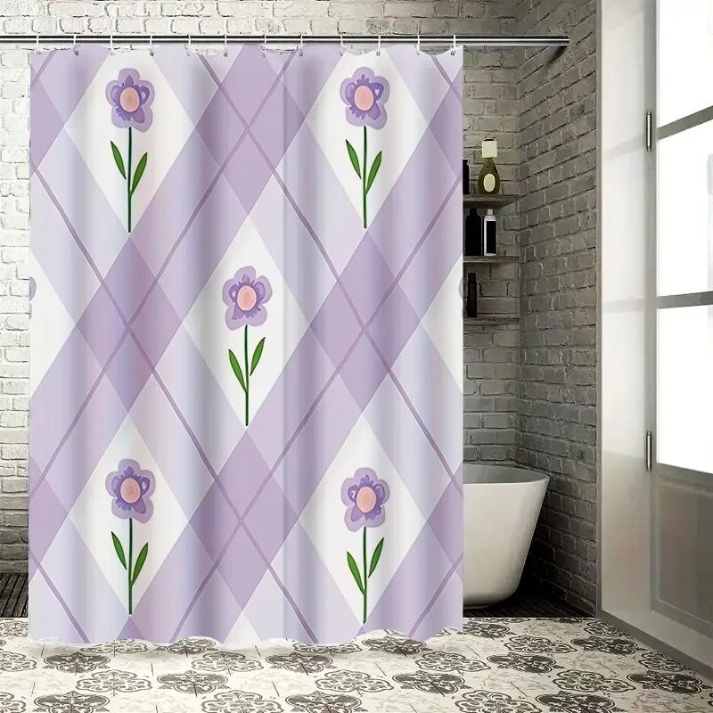 Elegante Lila Blumenmuster Duschvorhang für Badezimmer - Wasserdicht und Langlebig mit Modernem Design Frühling Hausdekoration