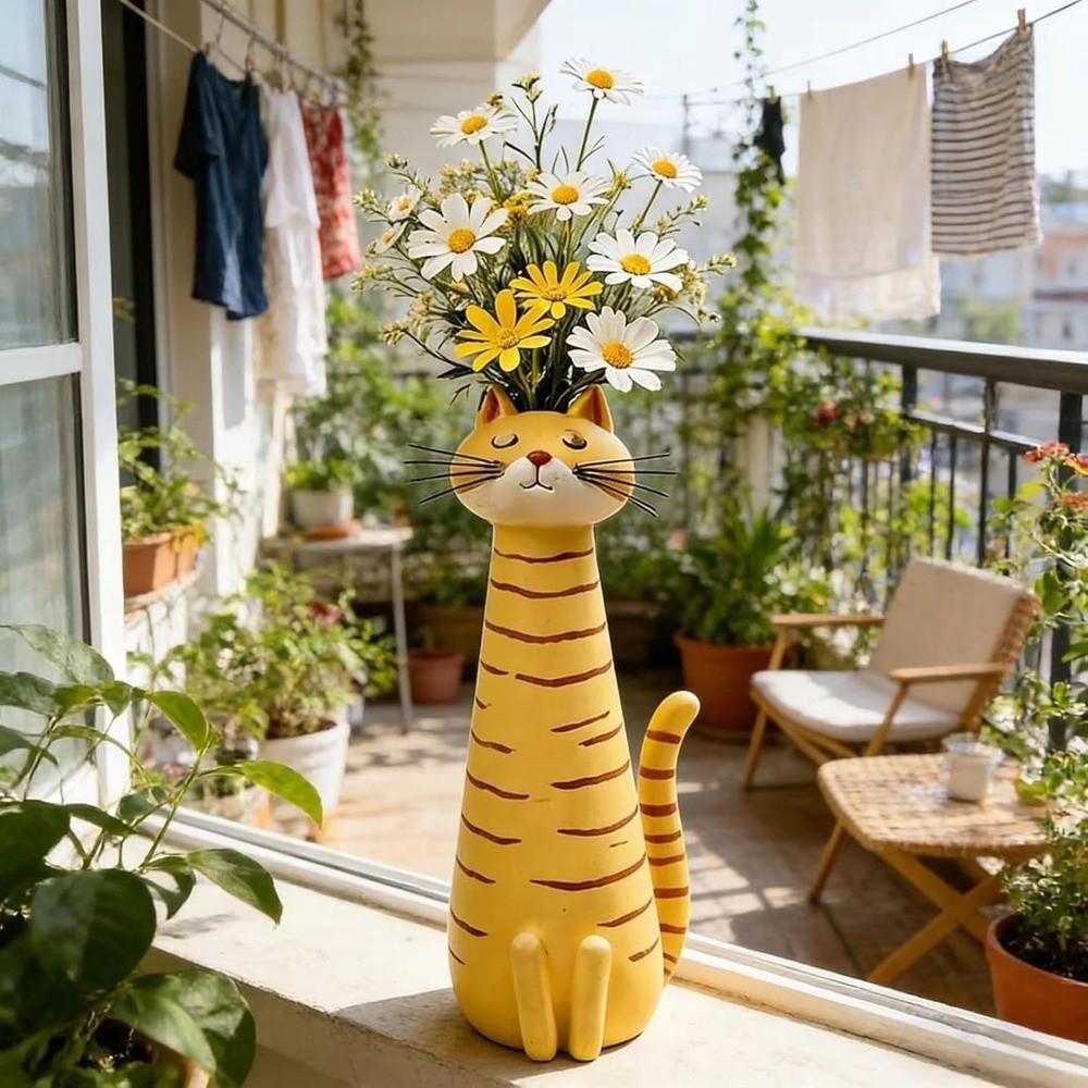Quirky Cat Shaped Flower Planter Handcrafted Resin Cat Flower Holder  Garden Decor