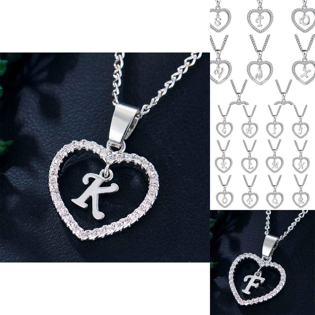 Timeless 26 Letters Heart Love Crystal Women Silver Plated Chain Necklace Jewelry Embracing Endless Love